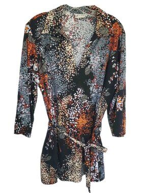 VTG 70s Lady Winn by Teddi Blouse V-Neck Floral Botanical Print Size 2X Approx